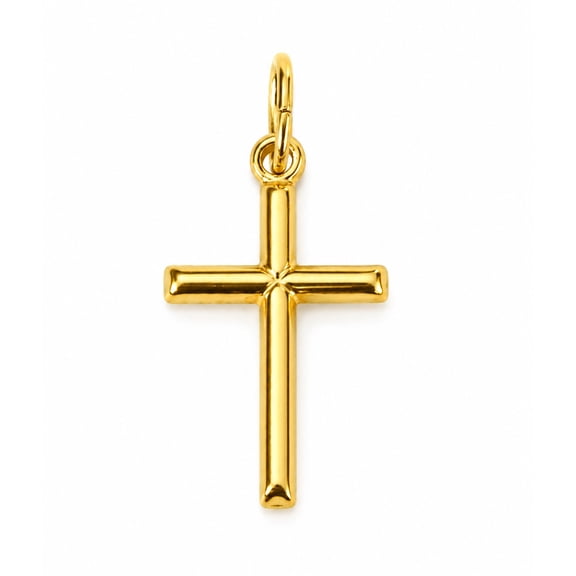 MST 925 Sterling Silver 14K Gold Plated Tube Cross Crucifix Pendant Necklace, Italy, Unisex, All Ages
