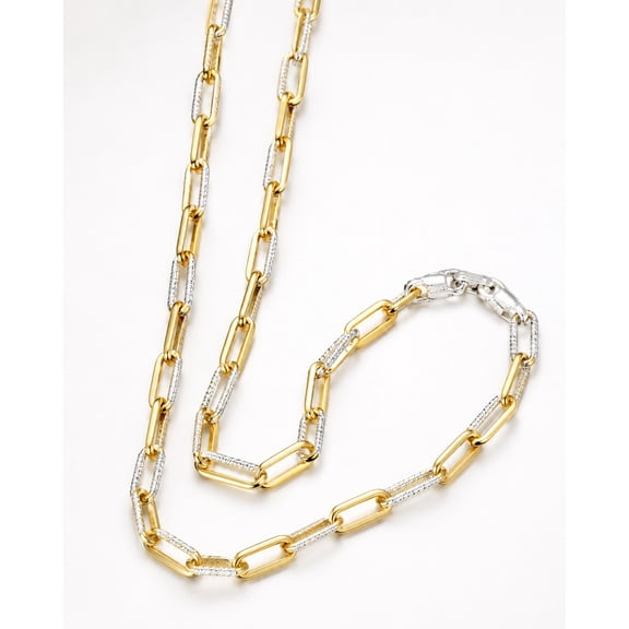 MST 925 Sterling Silver 20" 2-Tone Gold & Rhodium Plated Paper Clip Chain Necklace 4.7mm Italy, Unisex, All Ages