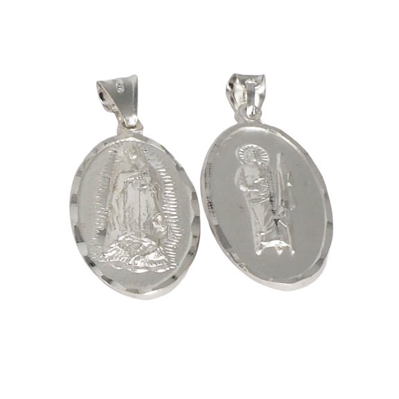 MST 925 Sterling Silver Guadalupe & Saint Jude 2-Sided Pendant Necklace  Unisex, All Ages