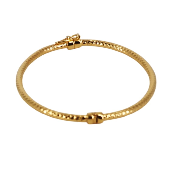 MST 925 Sterling Silver Italian Pave Cut Bangle Bracelet Gold Plated Unisex All Ages