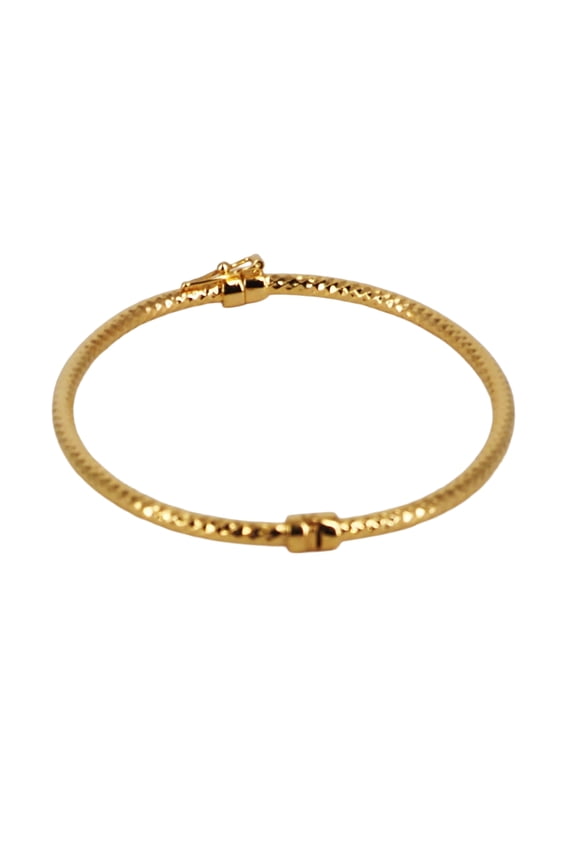 925 Sterling Silver Italian Pave Cut Bangle Bracelet Gold Plated Unisex All Ages