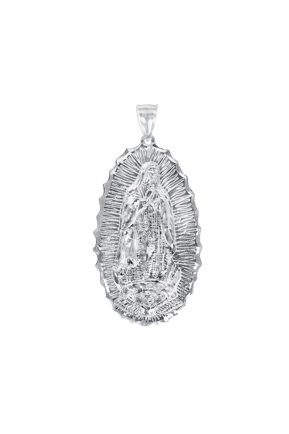 925 Sterling Silver Our Lady of Guadalupe Virgin Mary Medallion Pendant Necklace, Religious Jewelry Unisex, All Ages, 2.20"