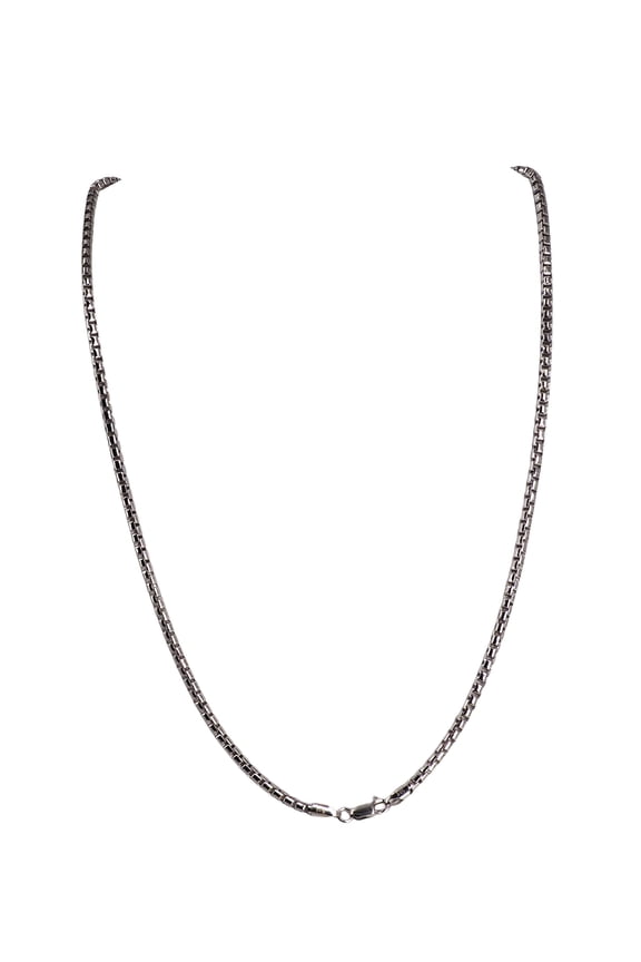 925 Sterling Silver Round Box Chain Necklace 3mm, 20 in Rhodium Plated Italy, Unisex, All Ages