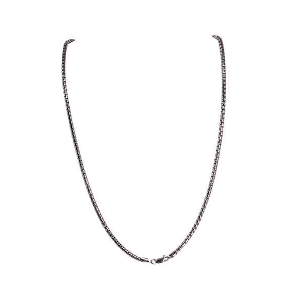 MST 925 Sterling Silver Round Box Chain Necklace 3mm, 24 in Rhodium Plated Italy, Unisex, All Ages