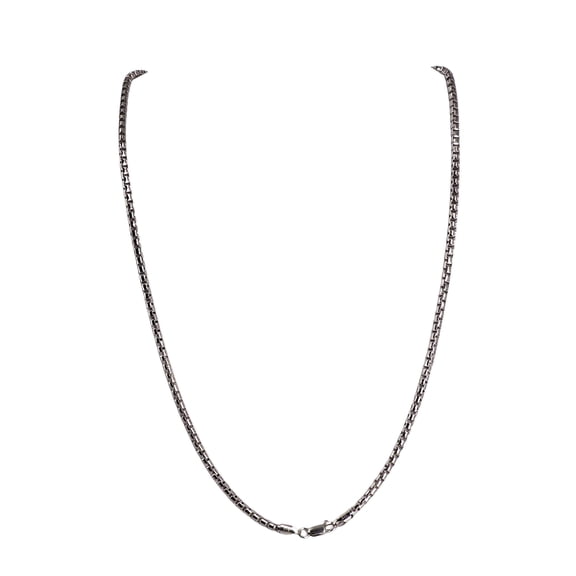 MST 925 Sterling Silver Round Box Chain Necklace 2mm, 24 inch Rhodium Plated Italy, Unisex, All Ages