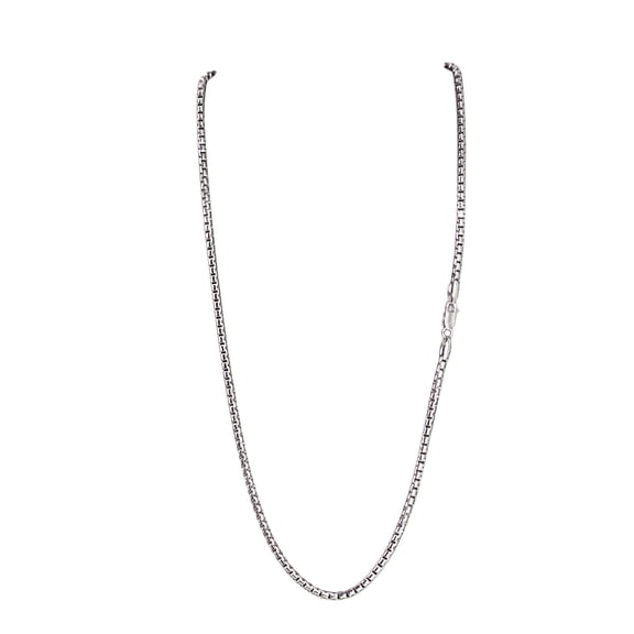 MST 925 Sterling Silver Round Box Chain Necklace 3.5mm, 20 inch Rhodium Plated Italy, Unisex, All Ages