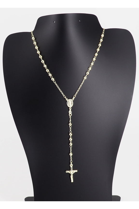 Solid 925 Sterling Silver 14K Gold-Plated Rosary Beads Chain Necklace  22in 3mm Rosario, Italian, Unisex, All Ages