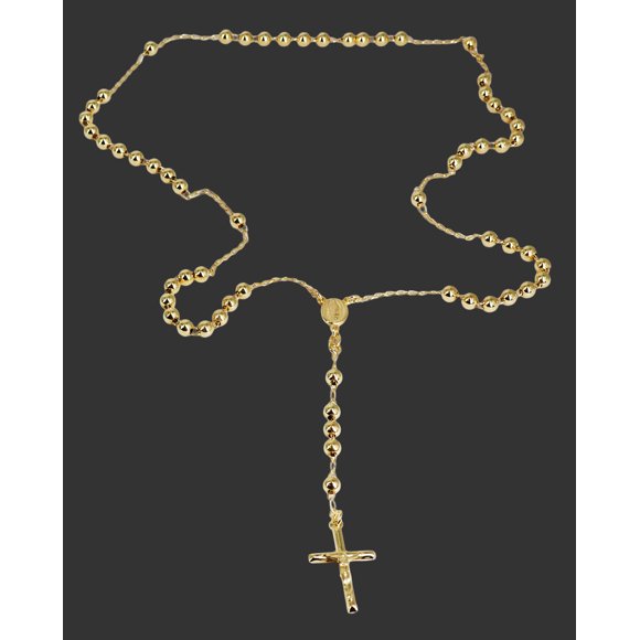14K Solid Yellow Gold Rosary Necklace Crucifix Men's/women's 3mm 16 18 & 24 - UK 14K Solid Yellow Gold Rosary Necklace Crucifix Men's/women's 3mm 16 18 & 24 - UK