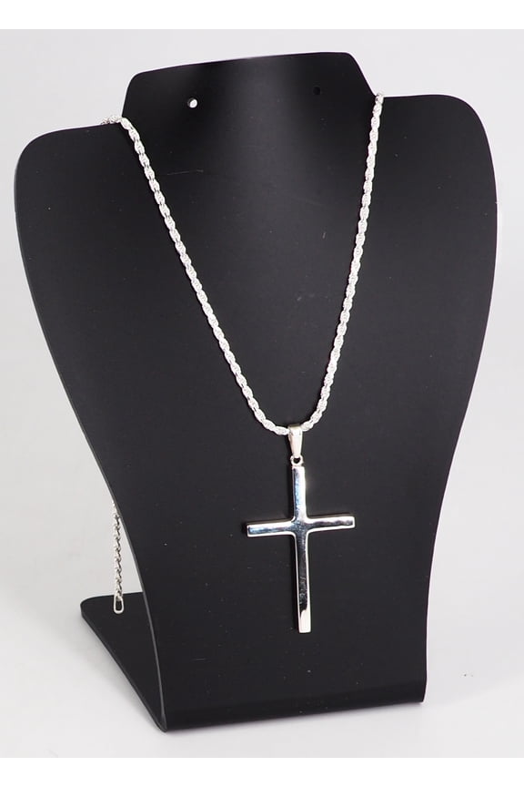 Sterling Silver 925 Flat Cross Pendant Necklace, Unisex, All Ages, 4g, 50mm, Hypoallergenic