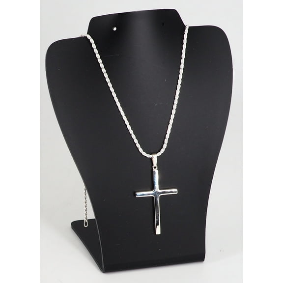 MST Sterling Silver 925 Flat Cross Pendant Necklace, Unisex, All Ages, 4g, 50mm, Hypoallergenic