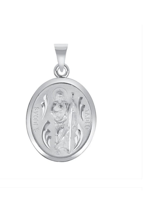 Sterling Silver 925 San Judas & Virgin Mary Two-Sided Oval Pendant, Small, Unisex, All Ages