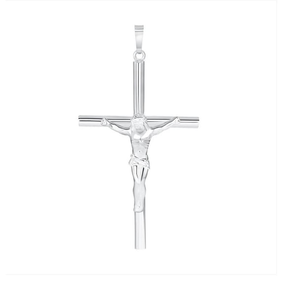 MST Sterling Silver 925 Tube Jesus Cross Pendant Necklace, Unisex, All Ages, 52mm, Hypoallergenic