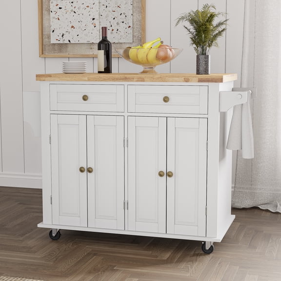 MSTG Tech CAIDI Rolling Kitchen Islands with Adjustable Shelves, Wood Composite White, 43.30 in