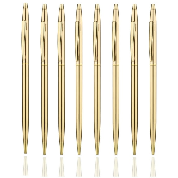 MSTOKIN Metallic Gold Ballpoint Pens, Slim Design, 0.292 in, Gold Ink, 8 Count, "Pack" 8