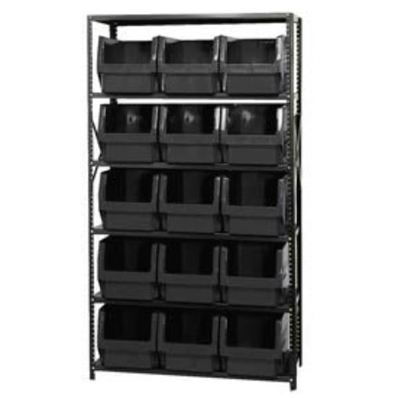 MSU-533 Steel Shelving with 15 Magnum Giant Hopper Bins, Black - 18 x 42 x 75 in.