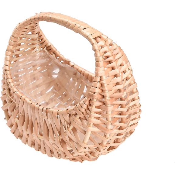 MSUIINT Woven Wicker Flower Basket, Rattan Basket Half Moon Basket Woven Basket with Handle, Plastic Liner Flower Girl Baskets for Wedding Home Decor Garden Storage (#1)