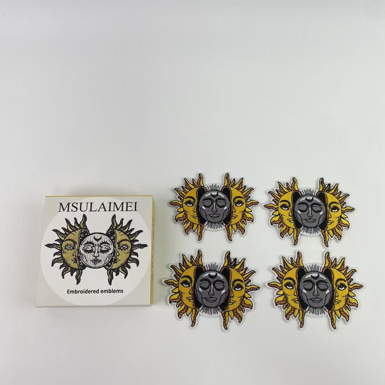 MSULAIMEI Embroidered emblems,Sun and Moon Patch Embroidered Biker Applique Iron On Sew On Emblem