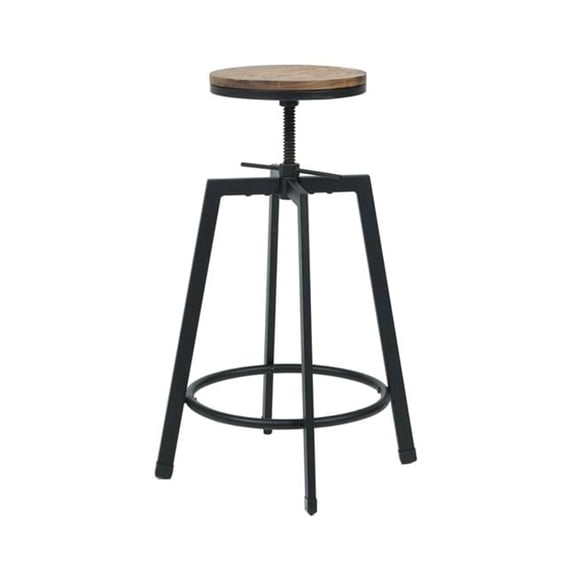MSW-100-SWIVEL-STOOL Vintage Industrial Stackable Swivel Backless Barstool with Wood Seat - Set of 2