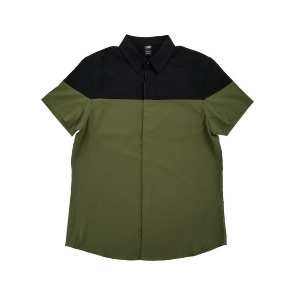 MSX By Michael Strahan Mens Black & Green Performance Stretch Button-Up Shirt M