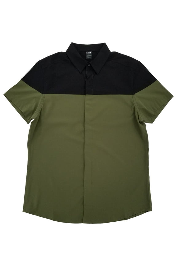 By Michael Strahan Mens Black & Green Performance Stretch Button-Up Shirt M