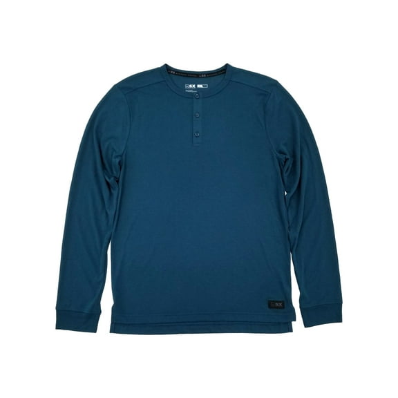 MSX By Michael Strahan Mens Blue Premium Mesh Long Sleeve Henley Shirt L