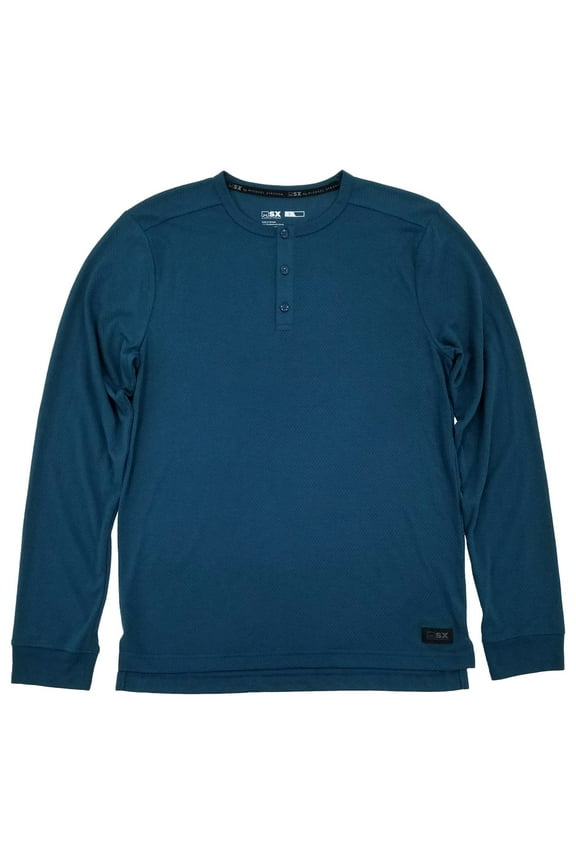 By Michael Strahan Mens Blue Premium Mesh Long Sleeve Henley Shirt L