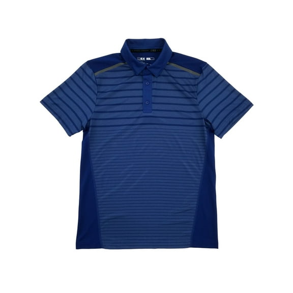 MSX By Michael Strahan Mens Blue Stripe Performance Jersey Polo Shirt Small