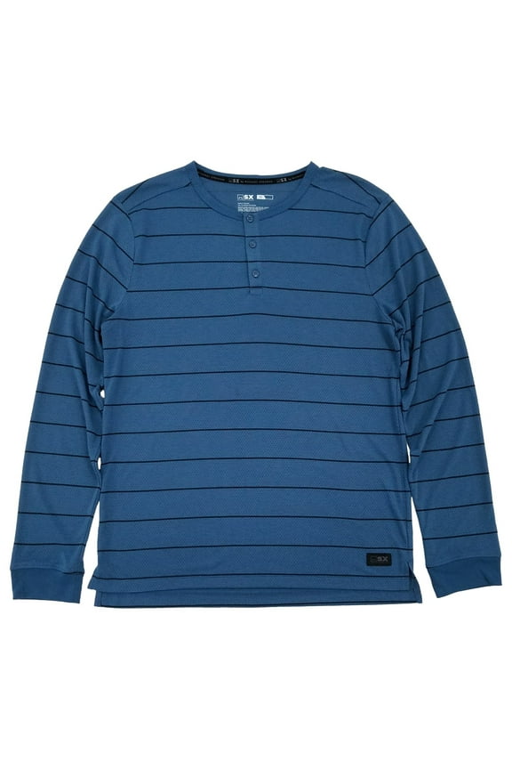 By Michael Strahan Mens Blue Stripe Premium Mesh Long Sleeve Henley Shirt M
