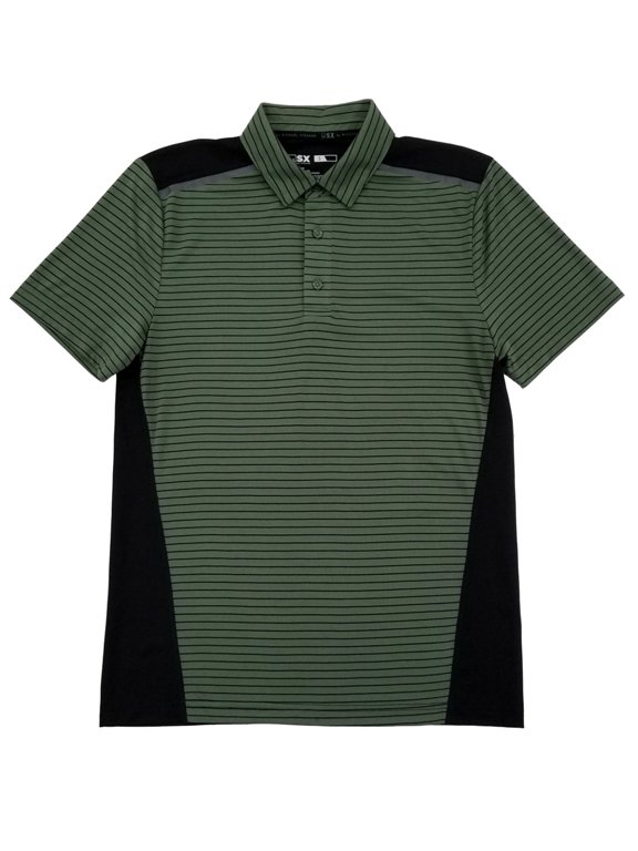 By Michael Strahan Mens Green Black Stripe Performance Jersey Polo Shirt S
