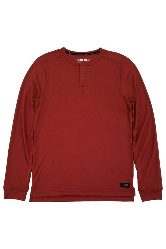 By Michael Strahan Mens Red Premium Mesh Long Sleeve Henley Shirt L