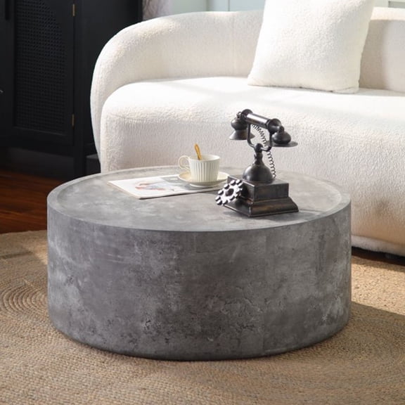 MSY Furniture Round Coffee Table - Modern Faux Concrete Finish, No Assembly Required - Stone Gray, 31.5" Living Room Accent Table