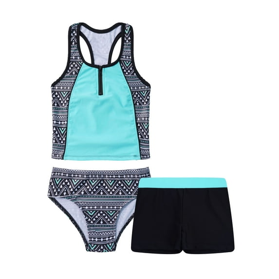 MSemis 3 PCS Girls Tankini Bathing Suits Floral Summer Beach Swimsuits Swimwear with UPF 50,Sizes 4-16 Mint Green 8