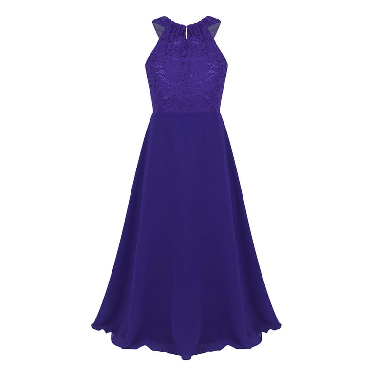 MSemis Big Girls Floral Lace Party Wedding Prom Long Chiffon Bridesmaid  Ball Maxi Gown Dress,Size 4-16 Purple 14 - Walmart.com