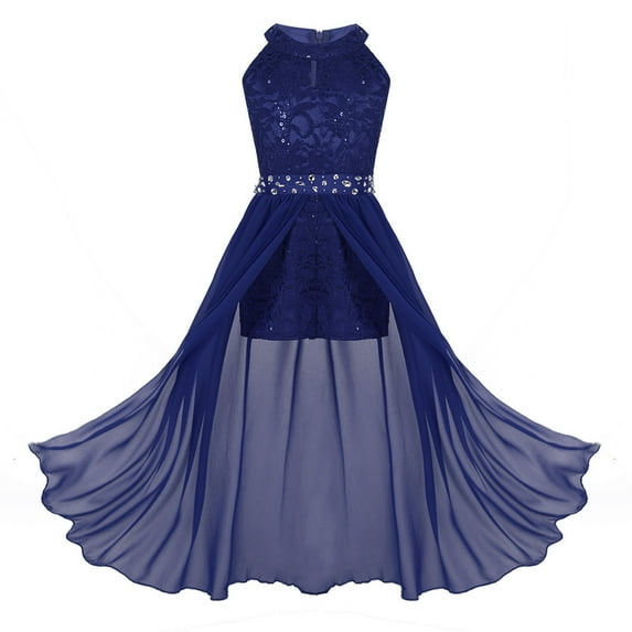 MSemis Big Girls Floral Lace Rhinestone Chiffon Lyrical Dance Dress