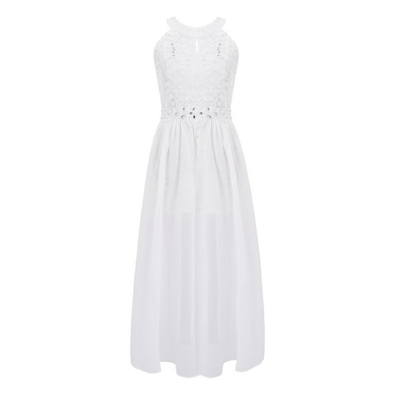 MSemis Big Girls Floral Lace Rhinestone Chiffon Lyrical Dance Dress