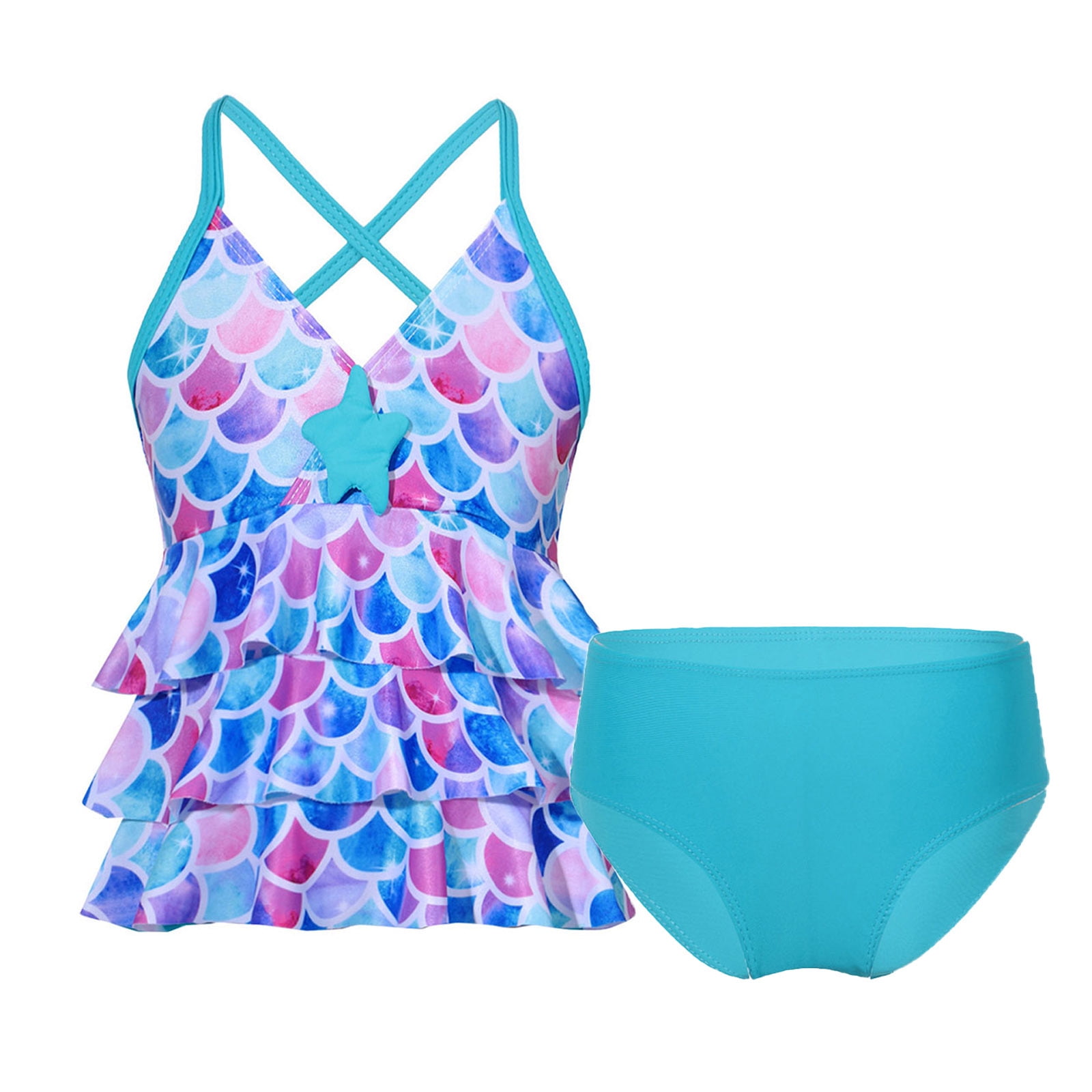 MSemis Big Girls Two Piece Tankini Sets Swimsuit Mermaid Swimwear Top