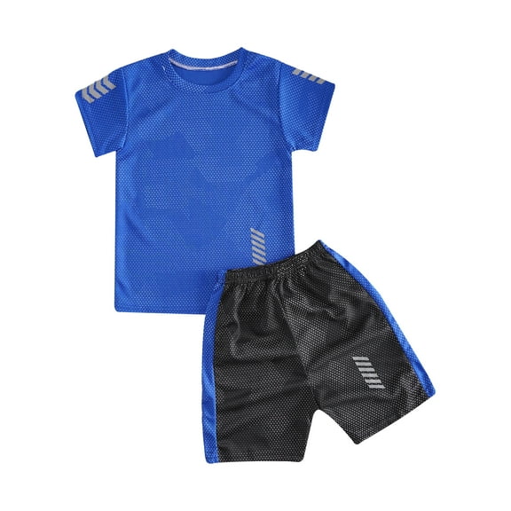 MSemis Boys Mesh Jersey Soccer Shirt with Shorts Sports Training Uniforms Blue 90