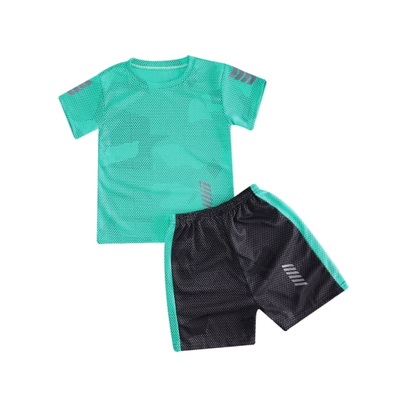 MSemis Boys Mesh Jersey Soccer Shirt with Shorts Sports Training Uniforms Green 100
