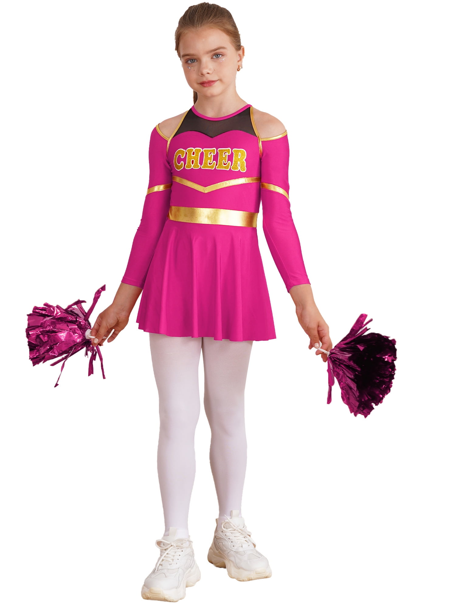 MSemis Cheer Outfits Cheerleading Costume with Pom Poms for Teen Girls 616 Hot Pink 14
