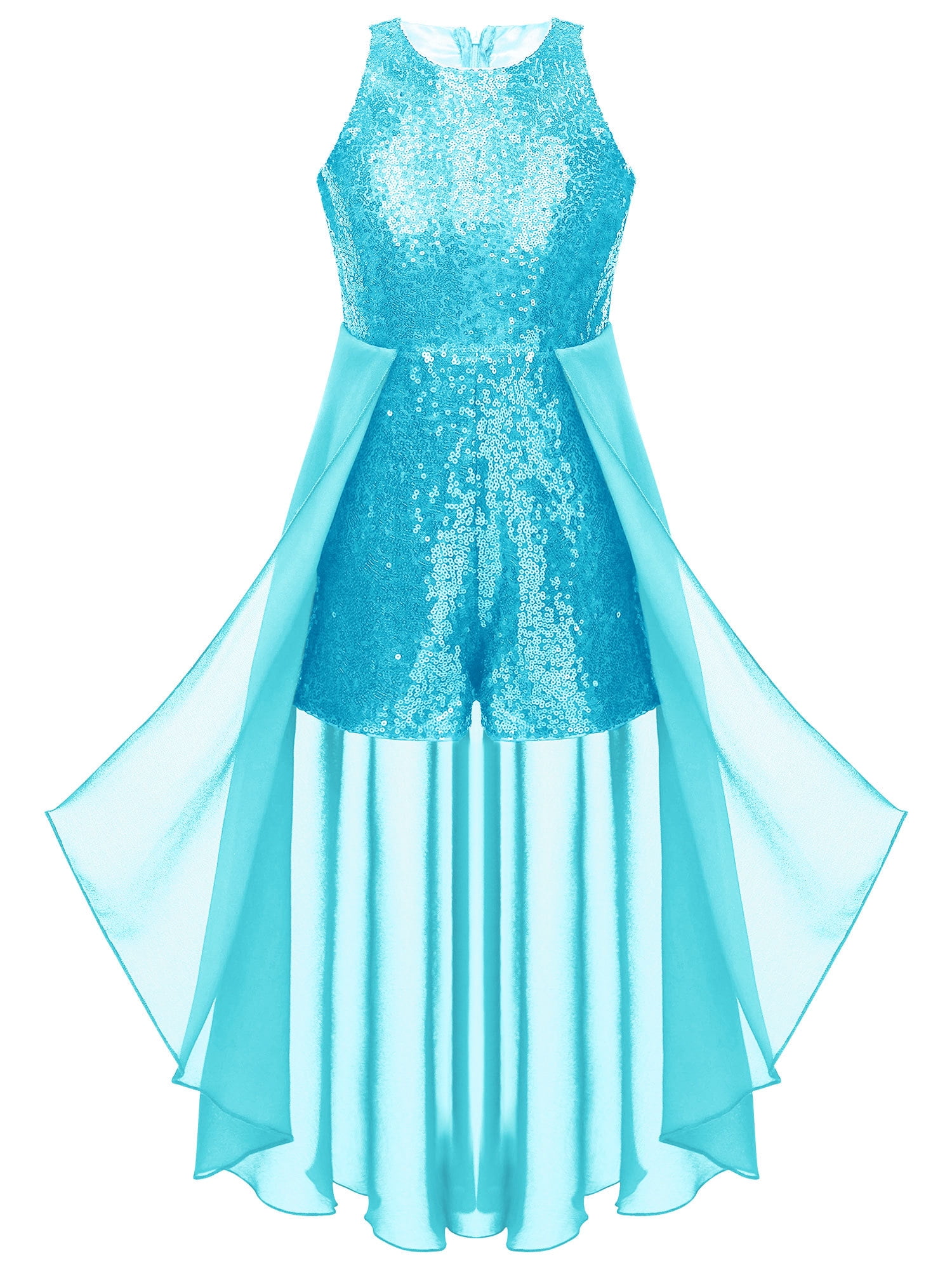 MSemis Chiffon Sequins Wedding Birthday Party Dress Romper Gowns for Girls Light Blue 8 Walmart