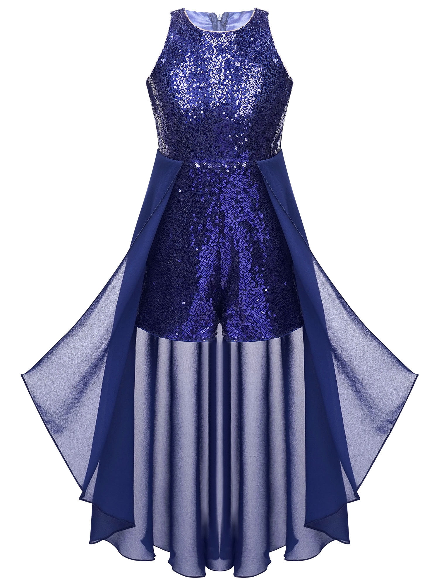 MSemis Chiffon Sequins Wedding Birthday Party Dress Romper Gowns for Girls Navy Blue 8