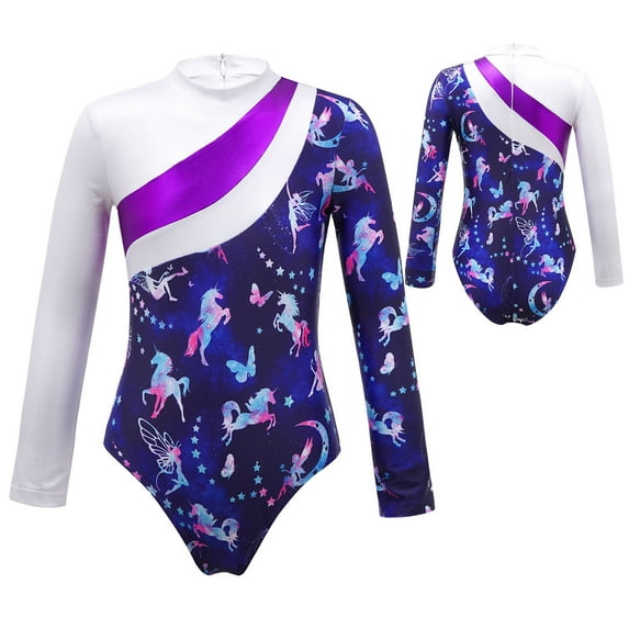 MSemis Child Girls Athletic One Piece Long Sleeve Leotard Top