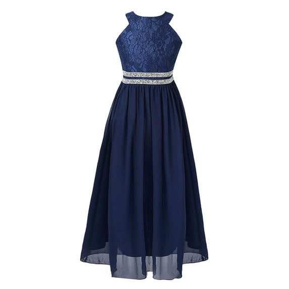 MSemis Flower Girls Halter Floral Lace Sleeveless Wedding Party Dress Bridesmaid Dress Navy Blue 8