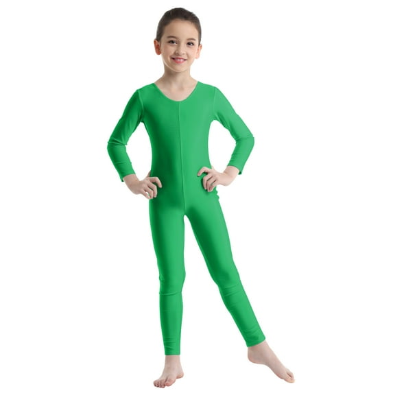 MSemis Full Body Catsuit Kids Girls One Piece Ballet Dance Gymnastic Leotard Green 13-14