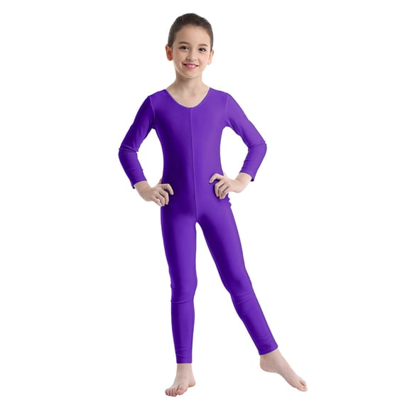 MSemis Full Body Catsuit Kids Girls One Piece Ballet Dance Gymnastic Leotard Purple 13-14