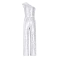 thumbnail image 1 of MSemis Girl's One Shoulder Sleeveless High Waist Knit Casual Long Jumpsuit Straight Pants Silver 6, 1 of 6