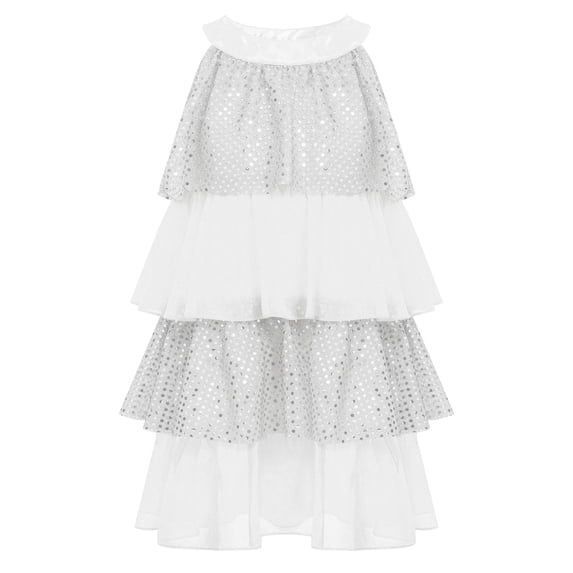 MSemis Girl's Tutu Skirt Leotard Sequins Hip-Hop Jazz Ballet Latin Dance Dress Jumpsuit Stage White 8