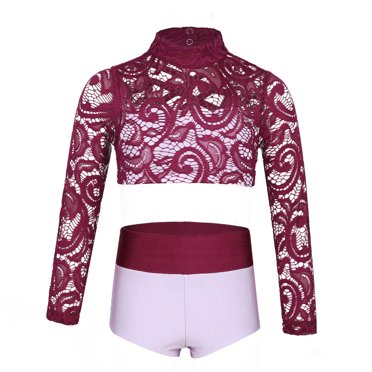 FEOYA Girls 2-Piece Gymnastics Outfit - Crop Top & Booty Shorts Dance Active Set
