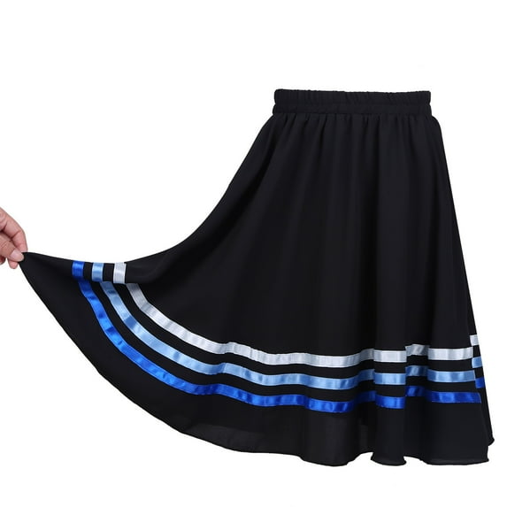 MSemis Girls Ballet Character Circle Skirt Full Long Circle Dance Skirt,Size 6-16 Black&Blue 8