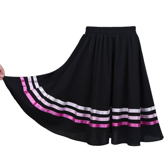 MSemis Girls Ballet Character Circle Skirt Full Long Circle Dance Skirt,Size 6-16 Black&Pink 6